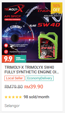 TRIMOLY X w5-40 Fully Synthetic Engine Oil