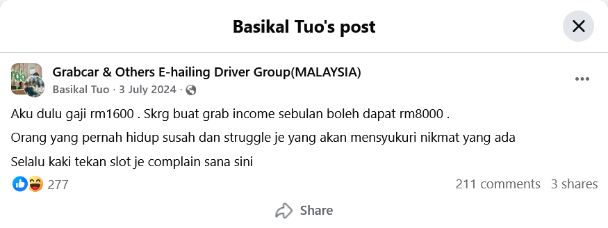 pendapatan kasar pemandu grab